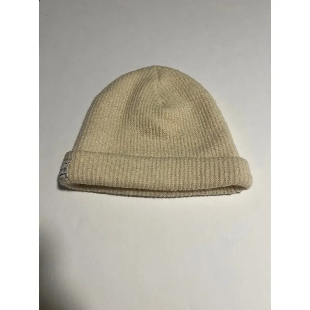 Madewell Cozy-Knit Beanie Ivory Wool Ribbed Cuffed Hat Quiet Luxury One Size